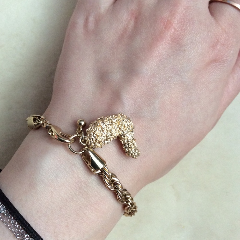 Fried chicken charm bracelet, gold tone new, fab